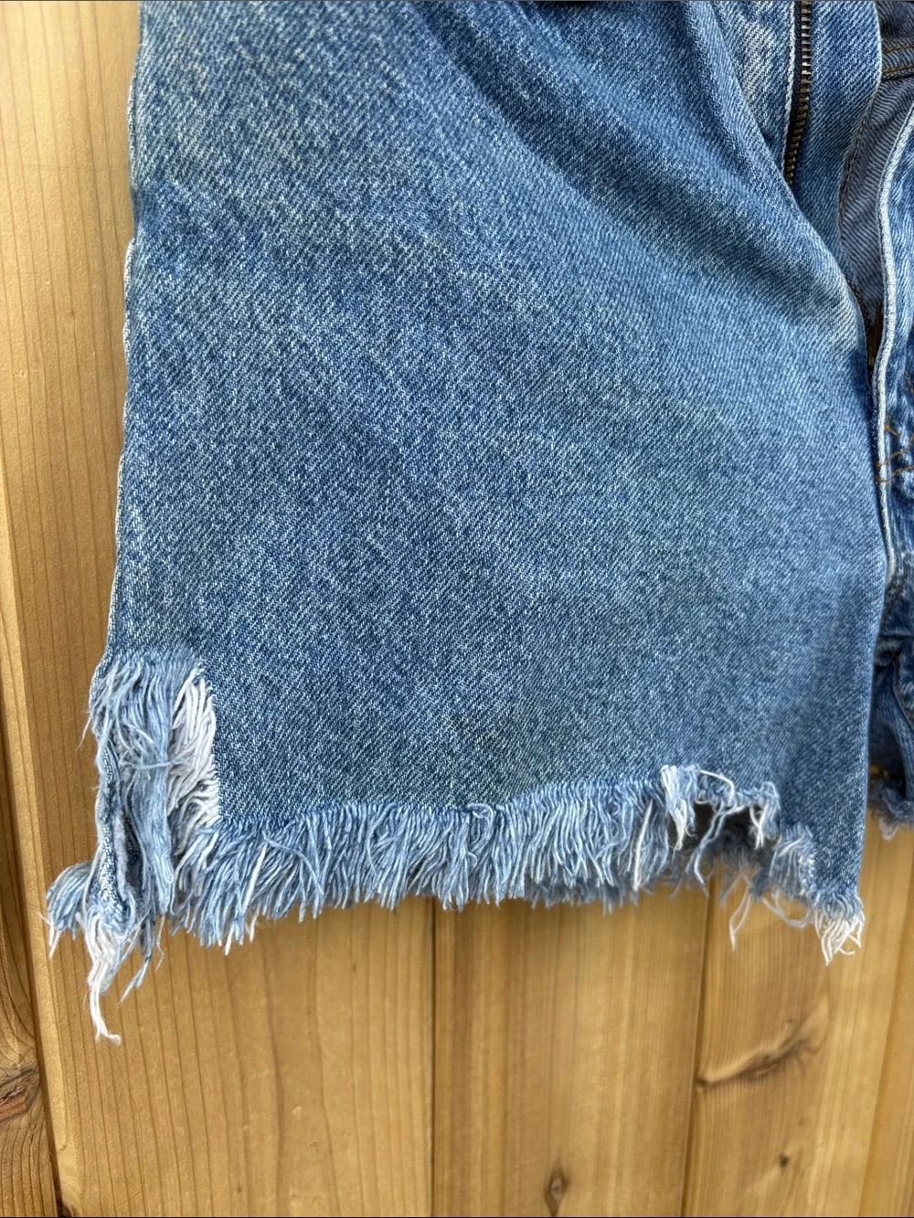 Levi's Medium Blue Denim Frayed Hem Shorts